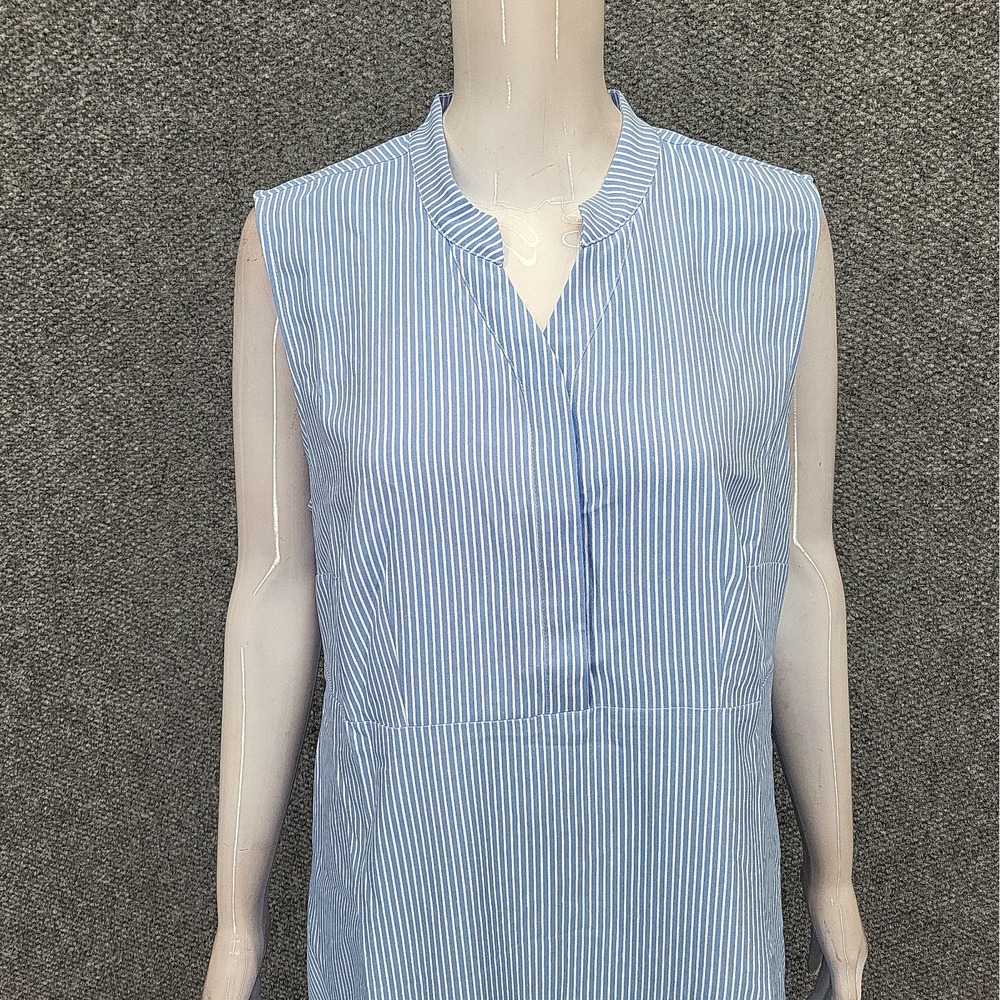 Elizabeth & Clarke Womens Sleeveless Blue Striped Dress with StainTech Size 14 - Picture 4 of 9